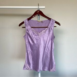 Vintage Y2K Caslon Lilac Silk Top with Lace Detail